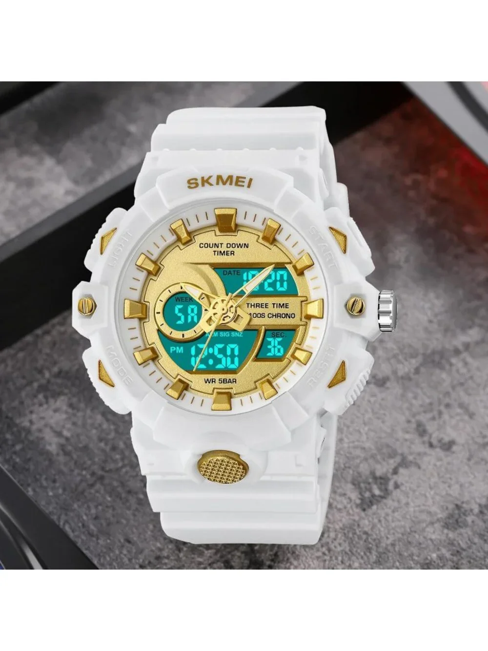 Men's White Analog Quartz Electronic Military Multifunction LED Digital Watch